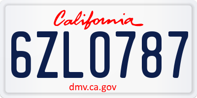 CA license plate 6ZLO787