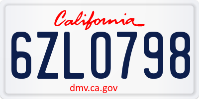 CA license plate 6ZLO798