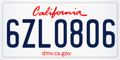 CA license plate 6ZLO806