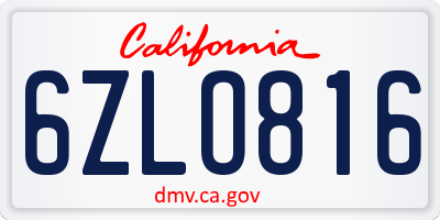 CA license plate 6ZLO816