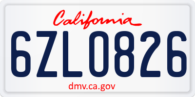 CA license plate 6ZLO826