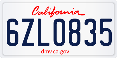 CA license plate 6ZLO835
