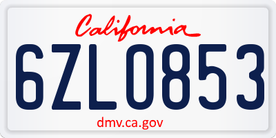 CA license plate 6ZLO853