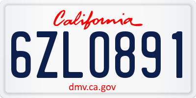 CA license plate 6ZLO891