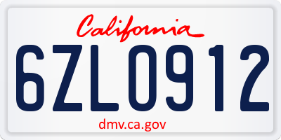 CA license plate 6ZLO912