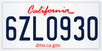 CA license plate 6ZLO930