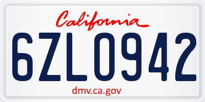 CA license plate 6ZLO942