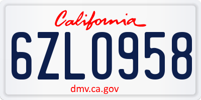 CA license plate 6ZLO958