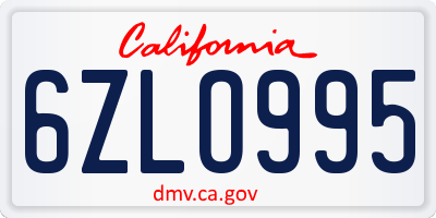 CA license plate 6ZLO995