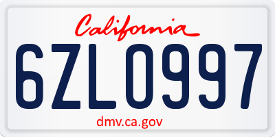 CA license plate 6ZLO997