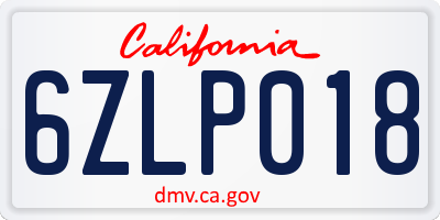 CA license plate 6ZLP018