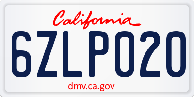 CA license plate 6ZLP020