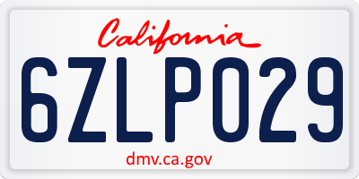 CA license plate 6ZLP029