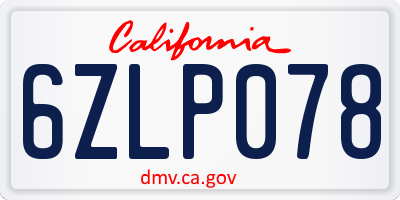 CA license plate 6ZLP078