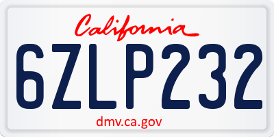 CA license plate 6ZLP232