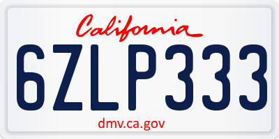CA license plate 6ZLP333