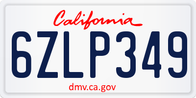 CA license plate 6ZLP349