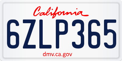 CA license plate 6ZLP365