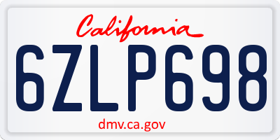 CA license plate 6ZLP698