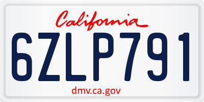 CA license plate 6ZLP791