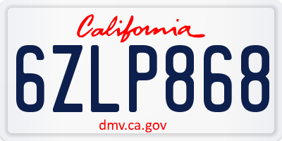 CA license plate 6ZLP868