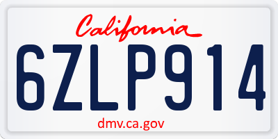 CA license plate 6ZLP914