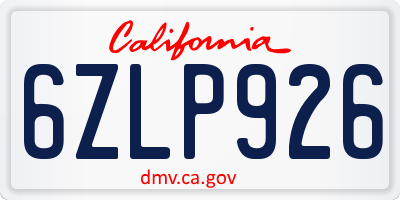 CA license plate 6ZLP926