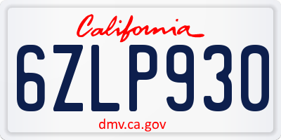 CA license plate 6ZLP930