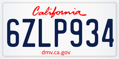 CA license plate 6ZLP934