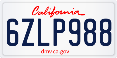 CA license plate 6ZLP988