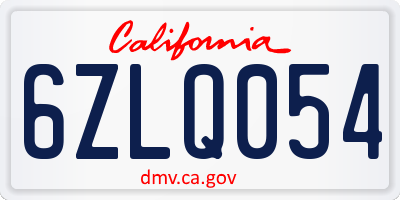 CA license plate 6ZLQ054
