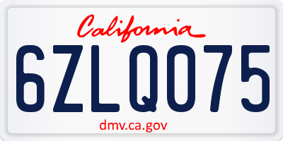 CA license plate 6ZLQ075