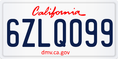 CA license plate 6ZLQ099