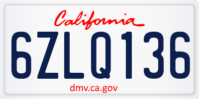 CA license plate 6ZLQ136