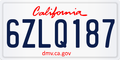 CA license plate 6ZLQ187