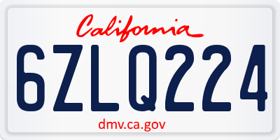 CA license plate 6ZLQ224