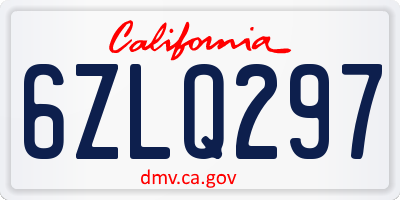 CA license plate 6ZLQ297