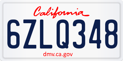 CA license plate 6ZLQ348