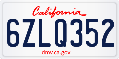 CA license plate 6ZLQ352