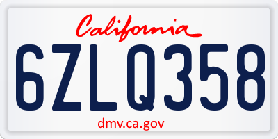 CA license plate 6ZLQ358