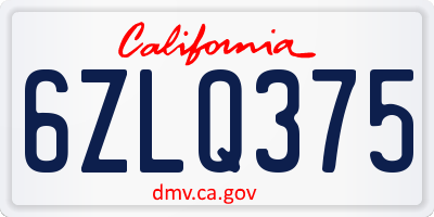 CA license plate 6ZLQ375