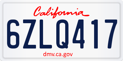 CA license plate 6ZLQ417