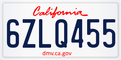 CA license plate 6ZLQ455