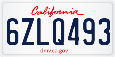 CA license plate 6ZLQ493