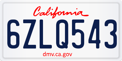 CA license plate 6ZLQ543