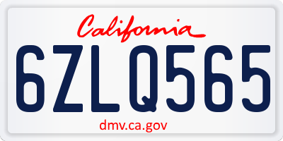 CA license plate 6ZLQ565