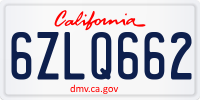 CA license plate 6ZLQ662