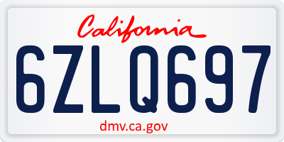 CA license plate 6ZLQ697