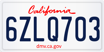CA license plate 6ZLQ703