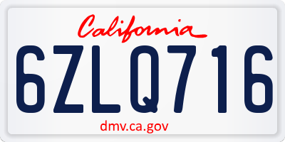 CA license plate 6ZLQ716